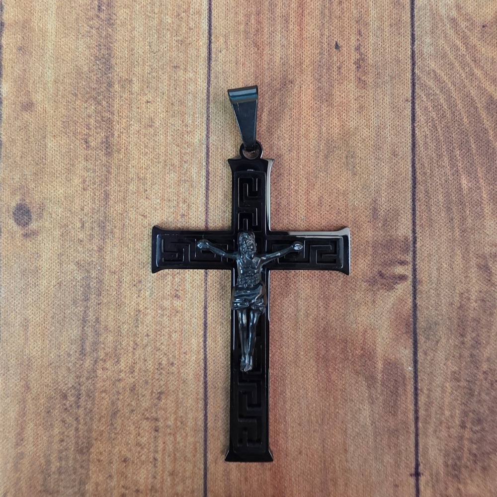 Black Stainless Steel Crucifix Pendant Necklace Religious Christian Jewelry